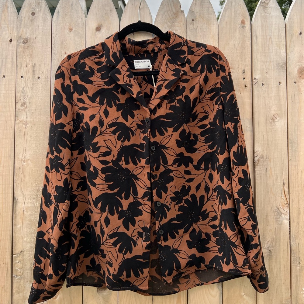 Frank & Oak Brown and Black Floral Button-Up Blouse